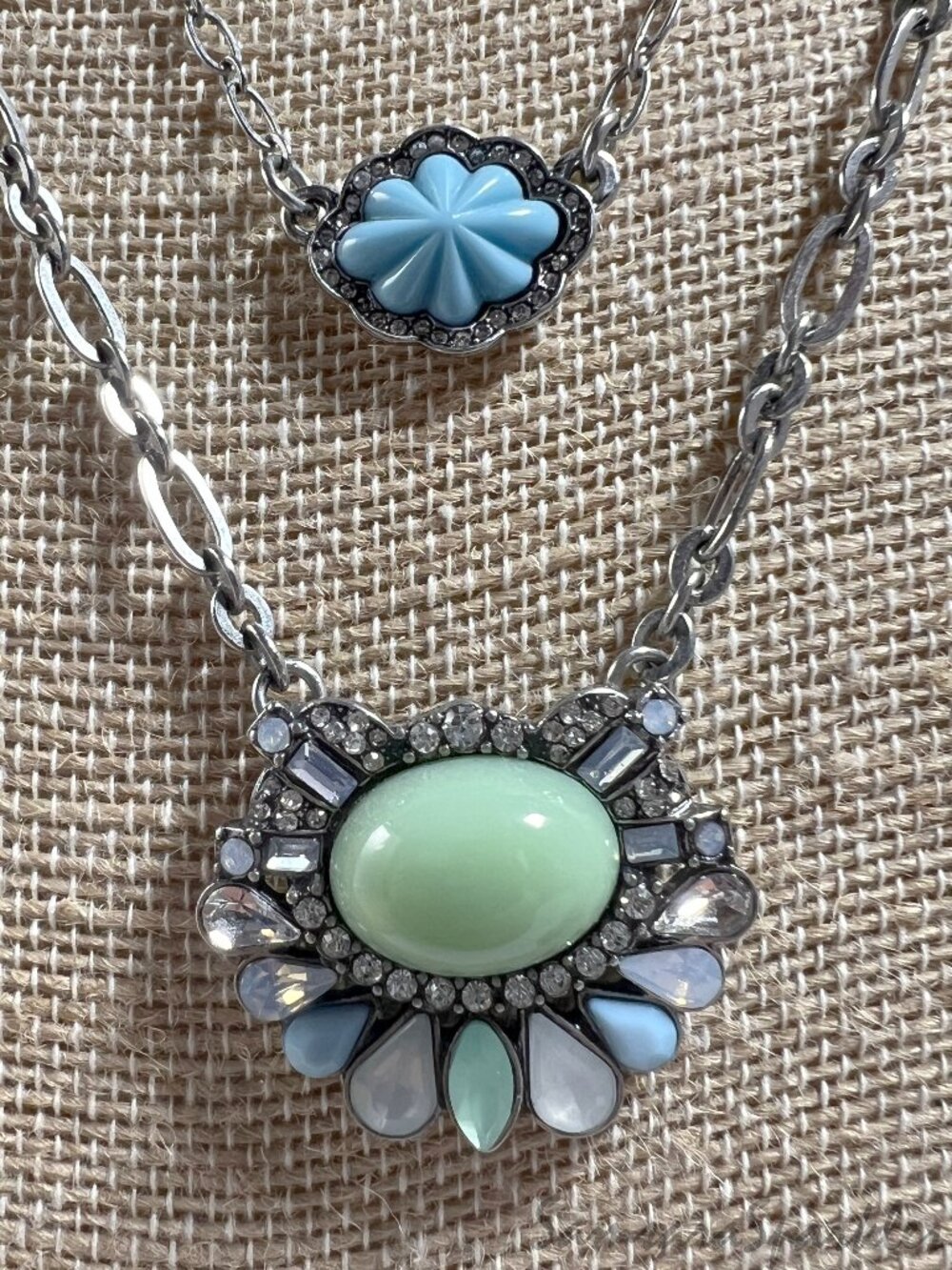 Chloe + Isabel Double Strand Pastel Blue & Mint Stone Silver Statement Necklace - Picture 3 of 6